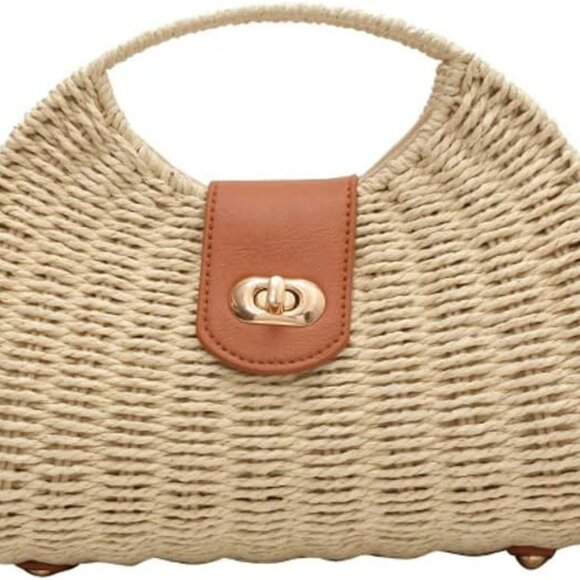 Straw Tote Bag for Women Mini Crossbody Bag Chic Tote Purses Retro Satchel Bag H